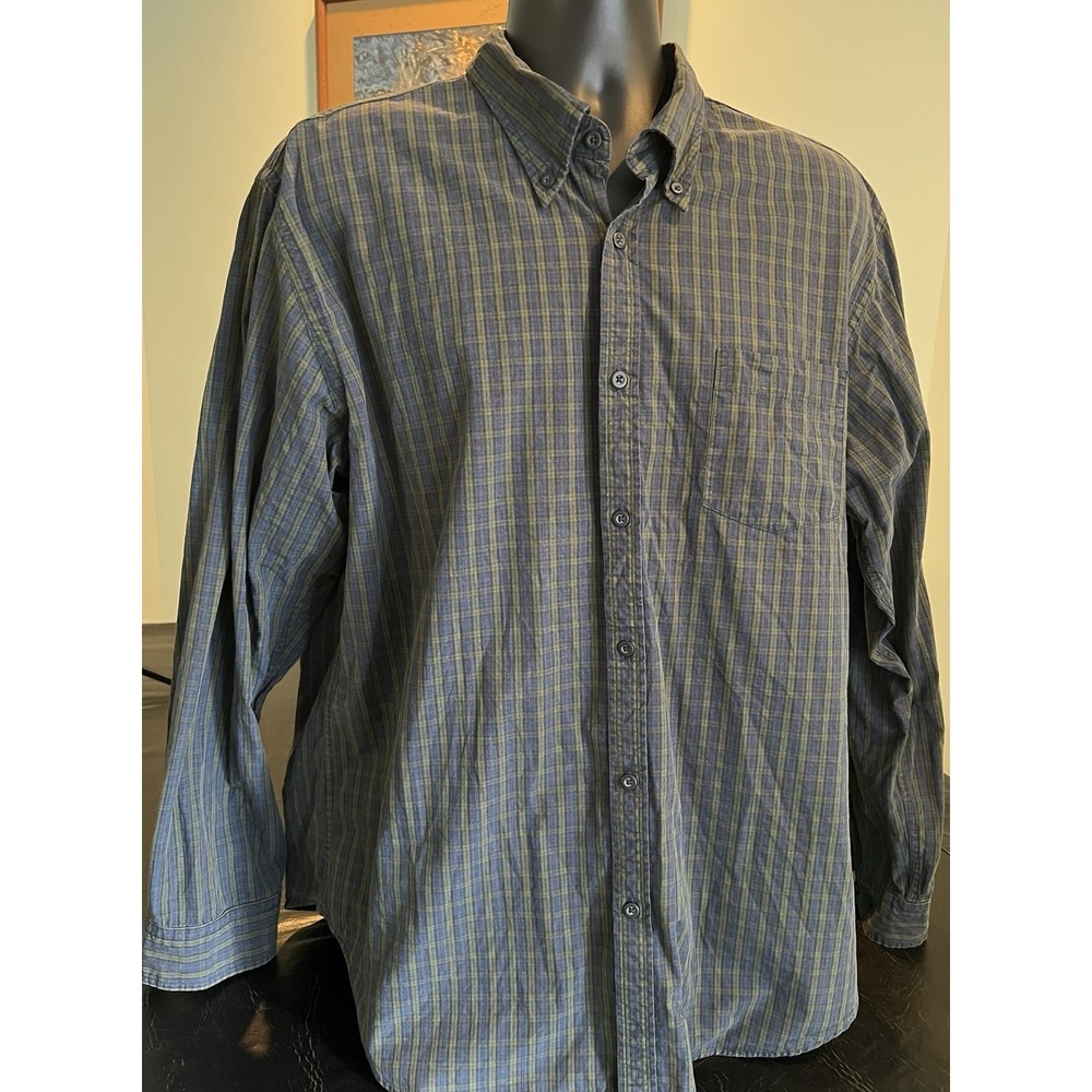 GAP Button Down Mens XL Long Sleeve Green/Blue Plaid Casual Shirt Classic Fit